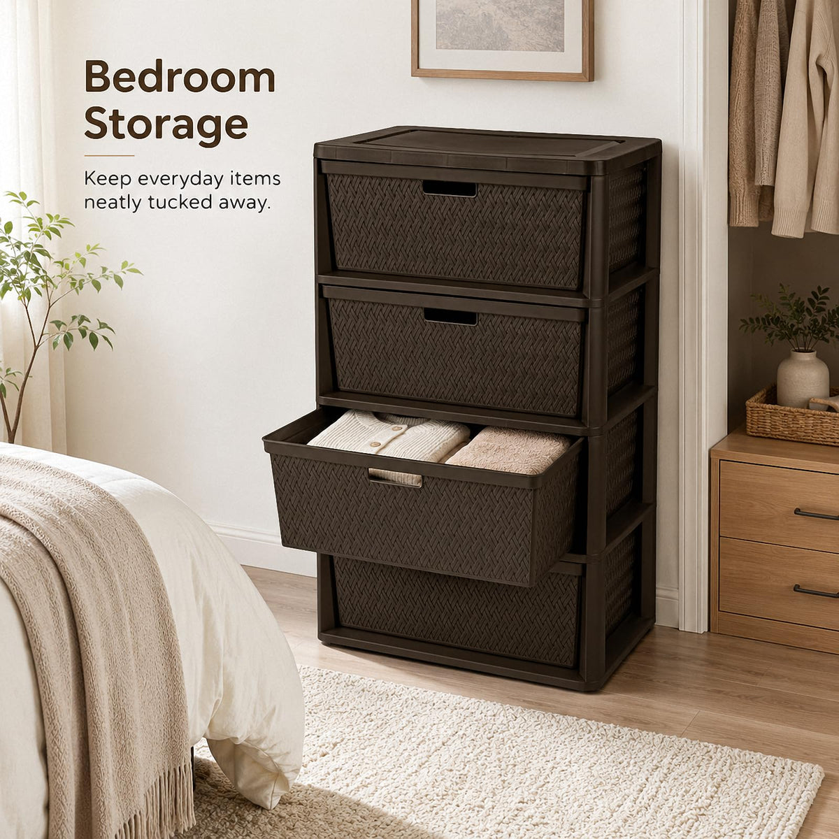 Brown 4 Drawer Plastic Storage Organizer N925996