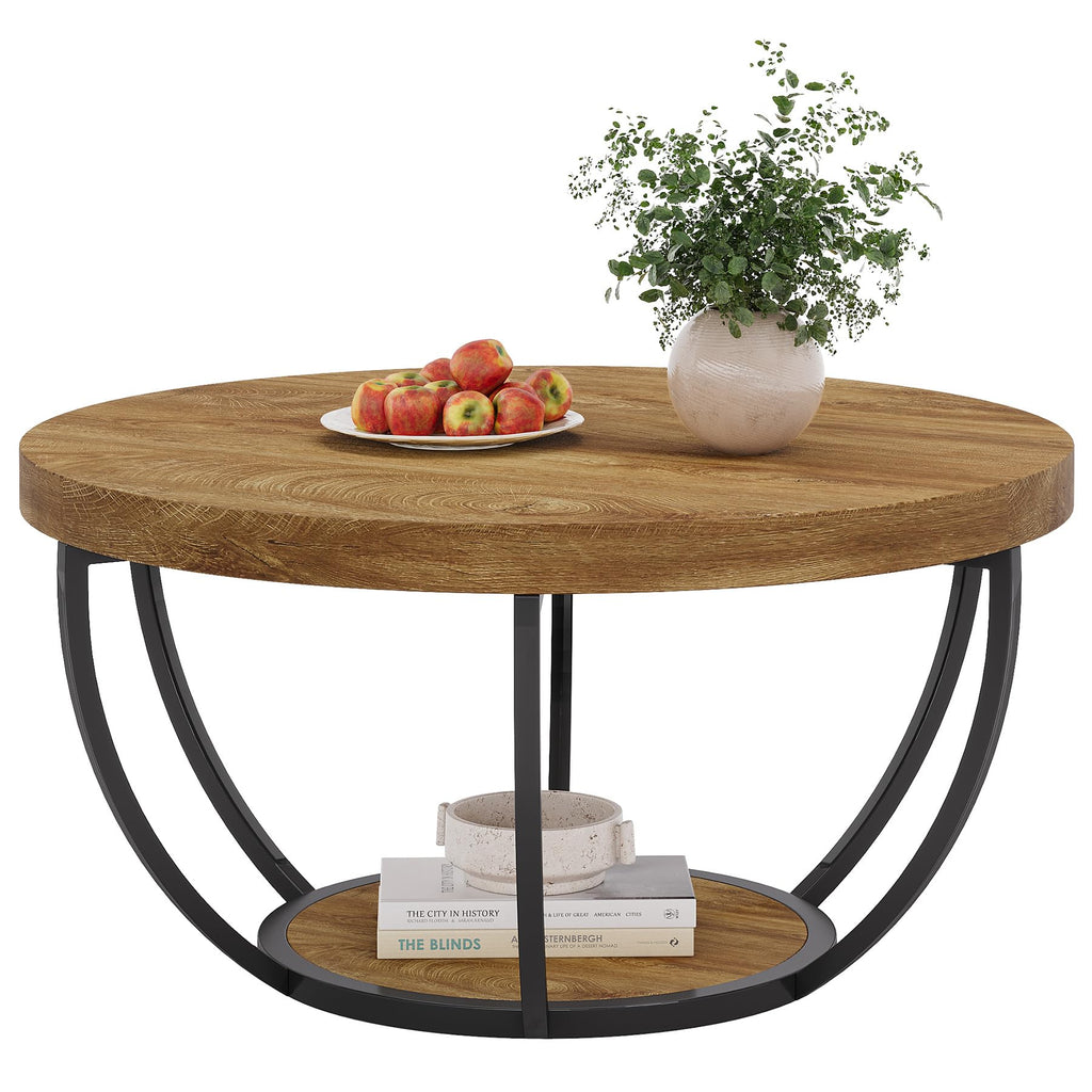 Round 2-Tier Wood Coffee Table with Storage D69878