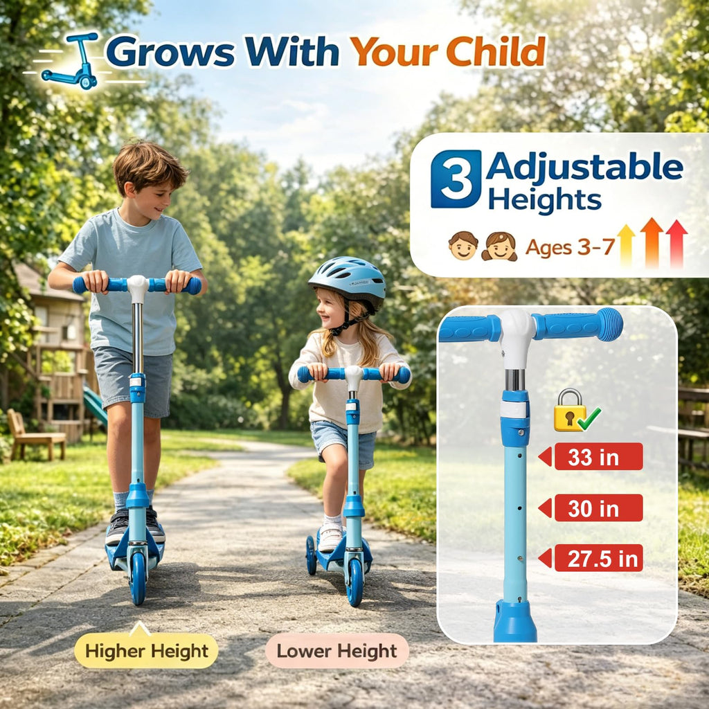 Three Wheel Kids Scooter with Light Up Wheels and Adjustable Handlebar A944222