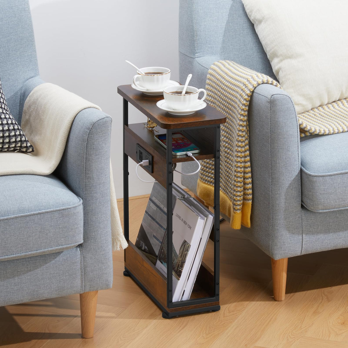 Narrow Side Table with Charging Station T476010