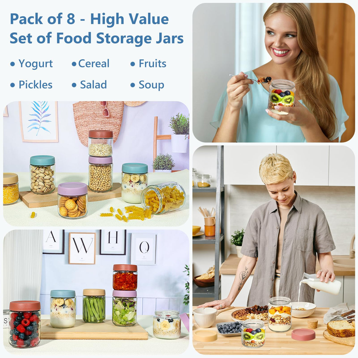 8Pcs 16oz Glass Overnight Oats Containers U4280