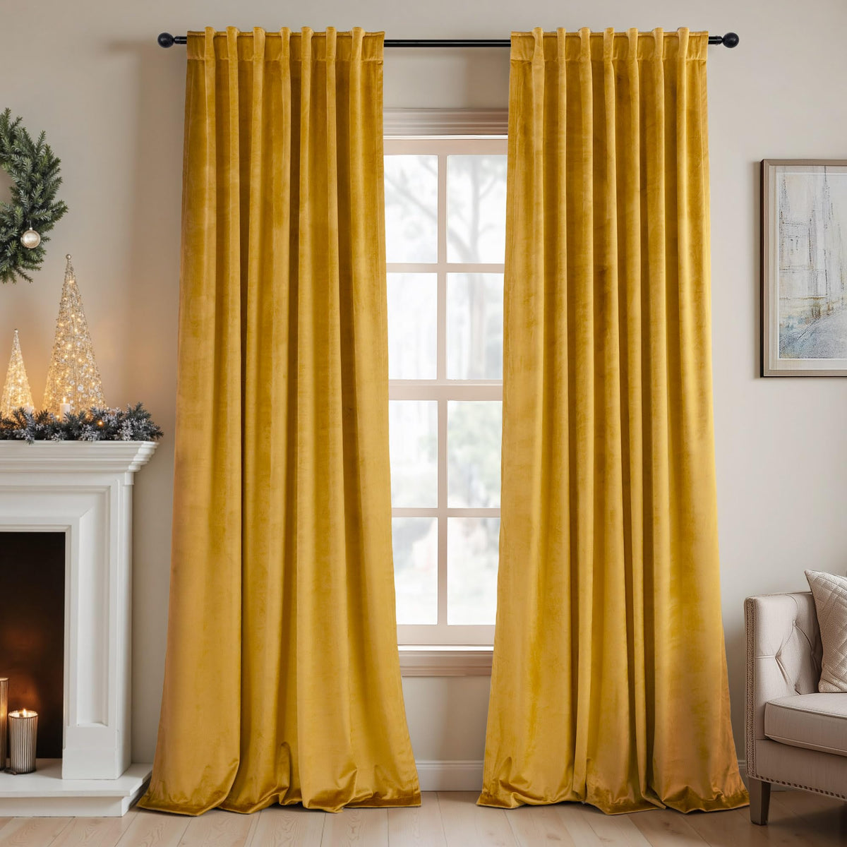 Mustard Yellow Gold Velvet Curtain 84 Inch 2 Panel B3740