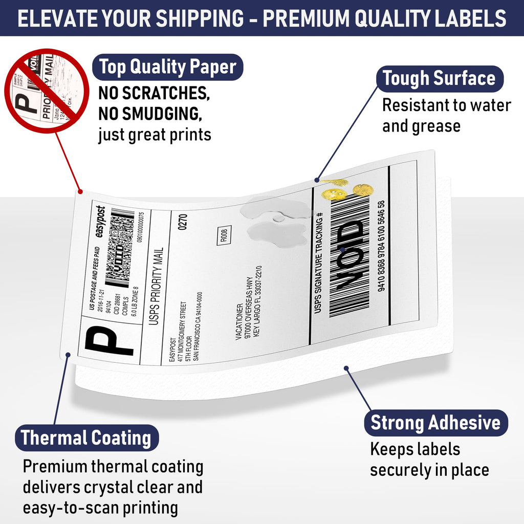 Thermal Shipping Labels 4x6, Water Resistant, Strong Adhesive, 220 per Roll V796