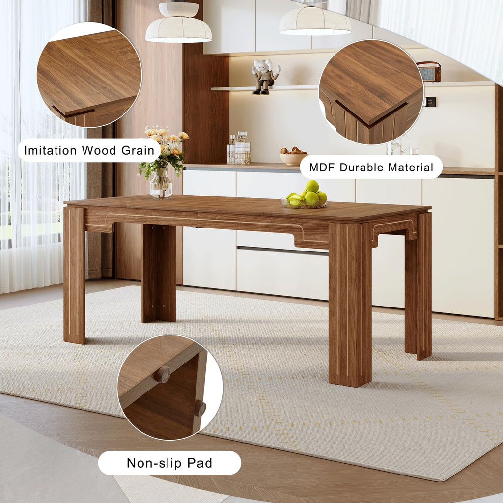 71" Farmhouse Dining Table Set for 8 with PU Leather Chairs K8017