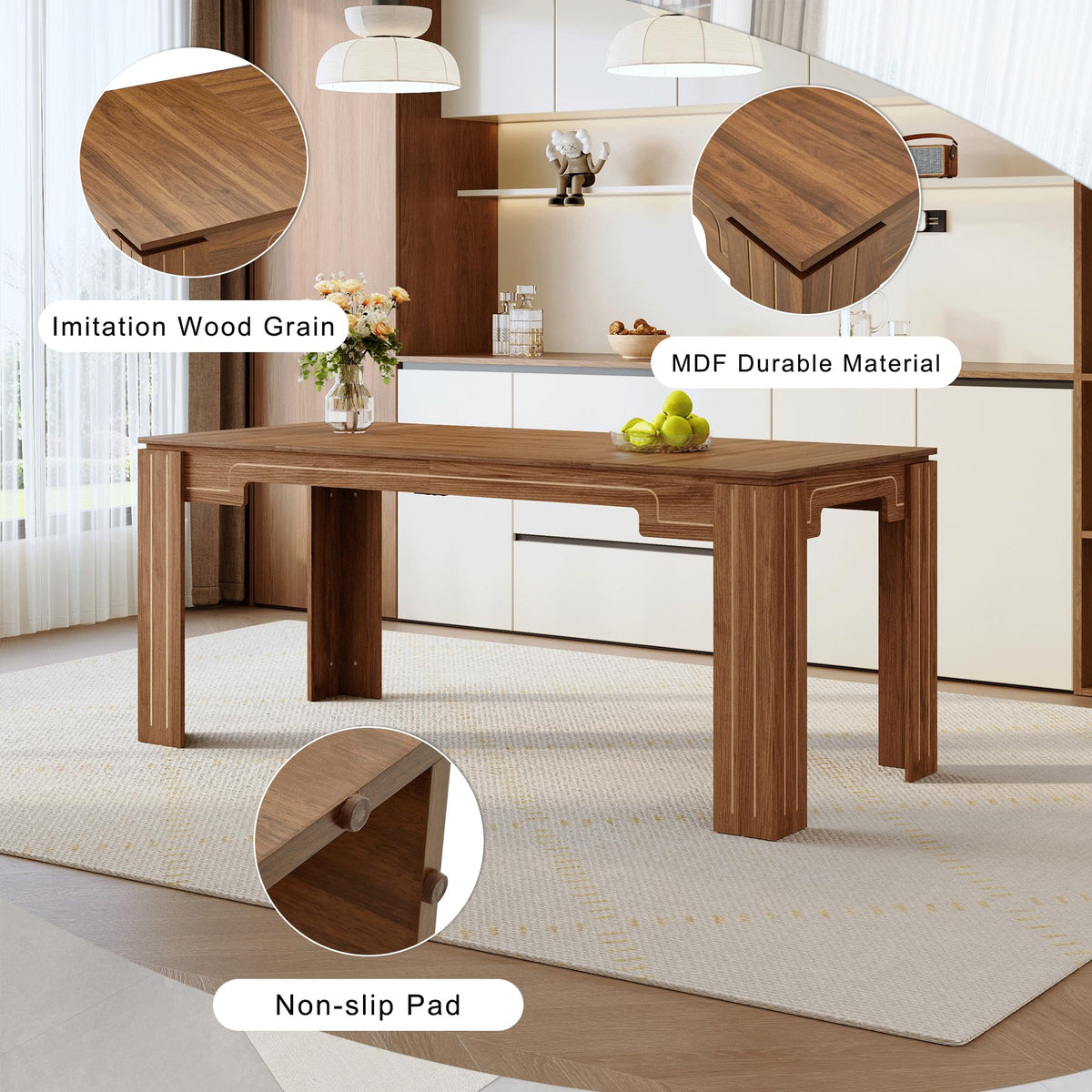 71" Farmhouse Dining Table Set for 8 with PU Leather Chairs K8017