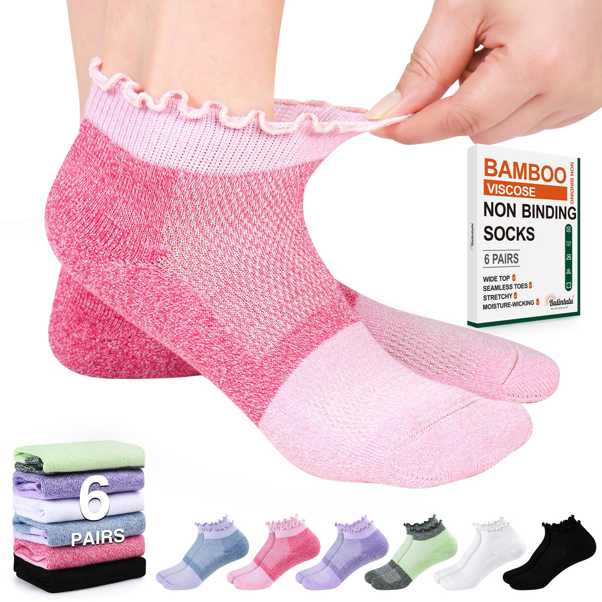 Diabetic Ankle Socks 6 Pairs Low Cut Non Binding O89065