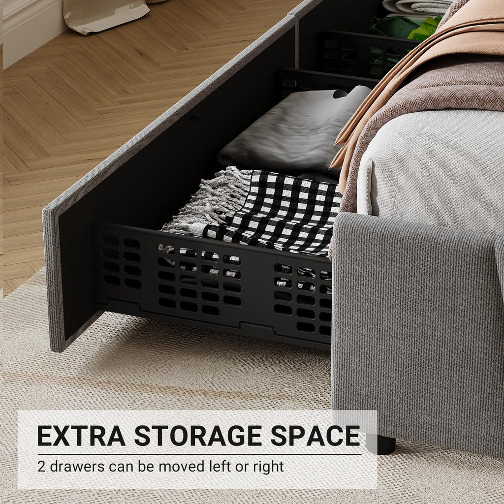 Twin Size Upholstered Bed Frame with 2 Storage Drawers A733490