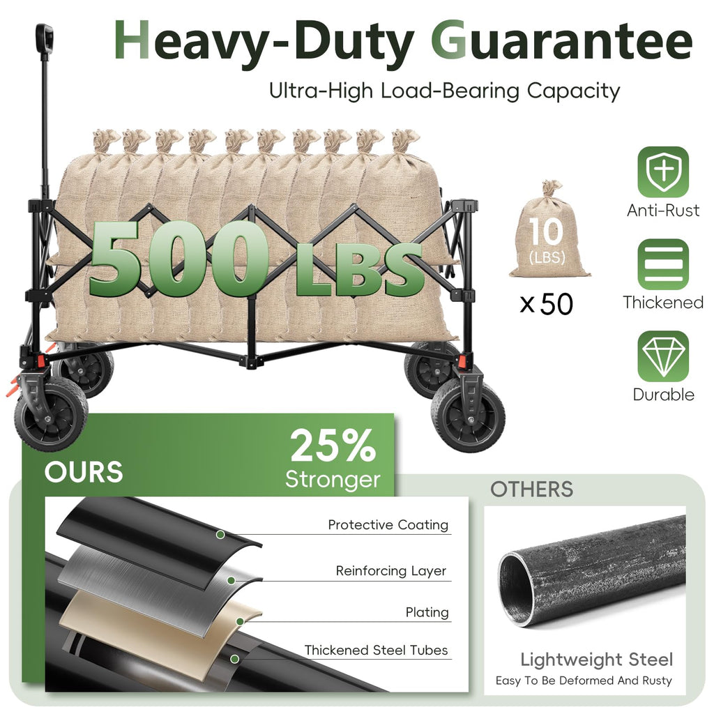 46" Collapsible Foldable Extended Wagon, 500LB Weight Capacity with 280L Heavy Duty Folding Cart, Black B7022