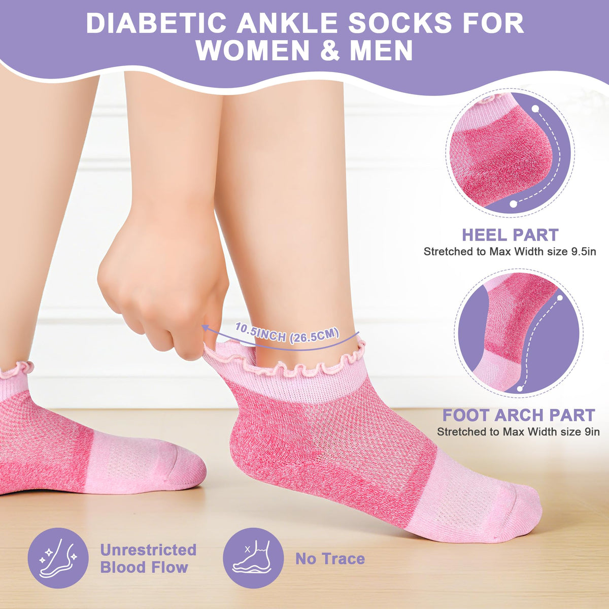 Diabetic Ankle Socks 6 Pairs Low Cut Non Binding O89065