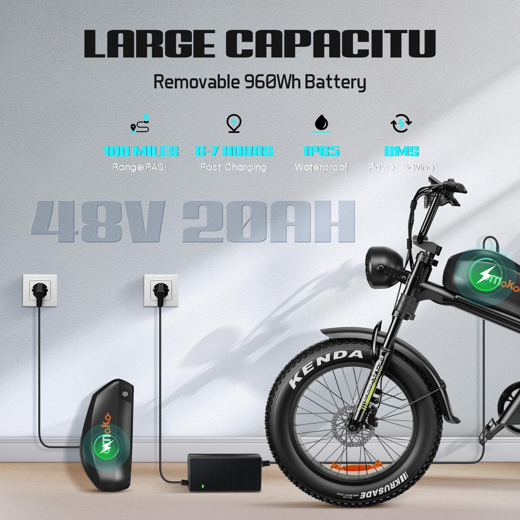 Peak 1500W 48V 20Ah 20'' Fat Tire 7-Speed Electric Bike Q750