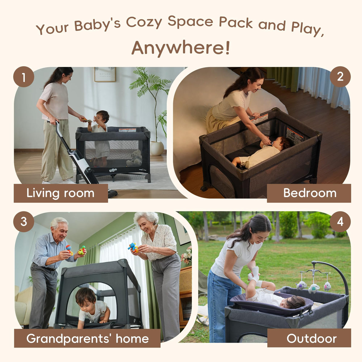 Grey Foldable Playard with Bassinet and Changing Table K420