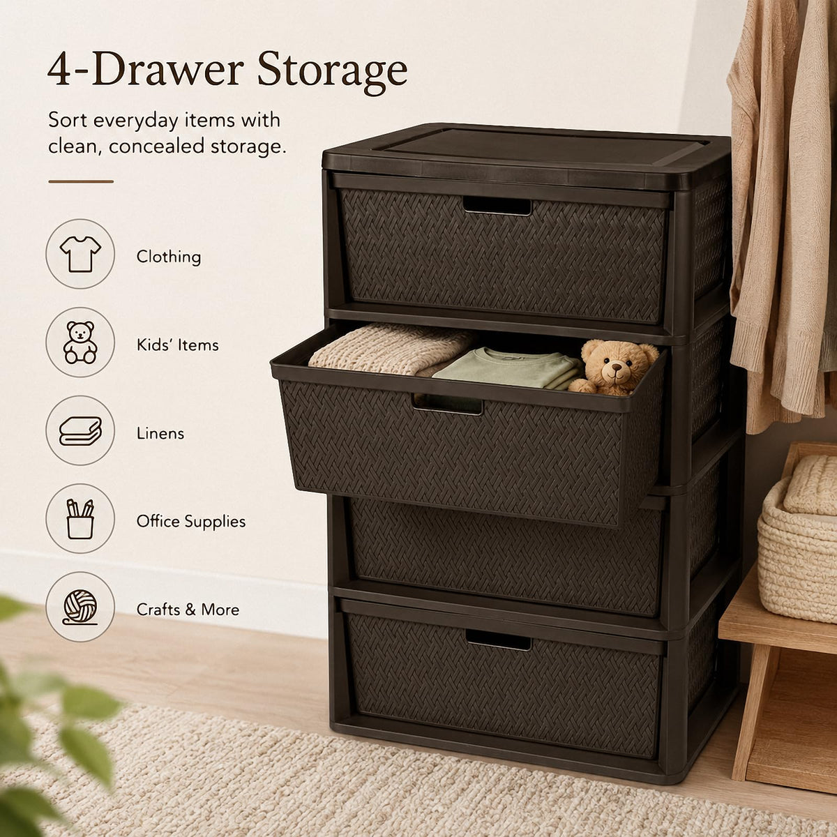 Brown 4 Drawer Plastic Storage Organizer N925996