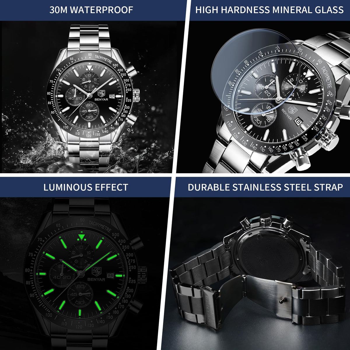Analog Quartz Chronograph Waterproof Luminous Silicone Strap Watch M550967