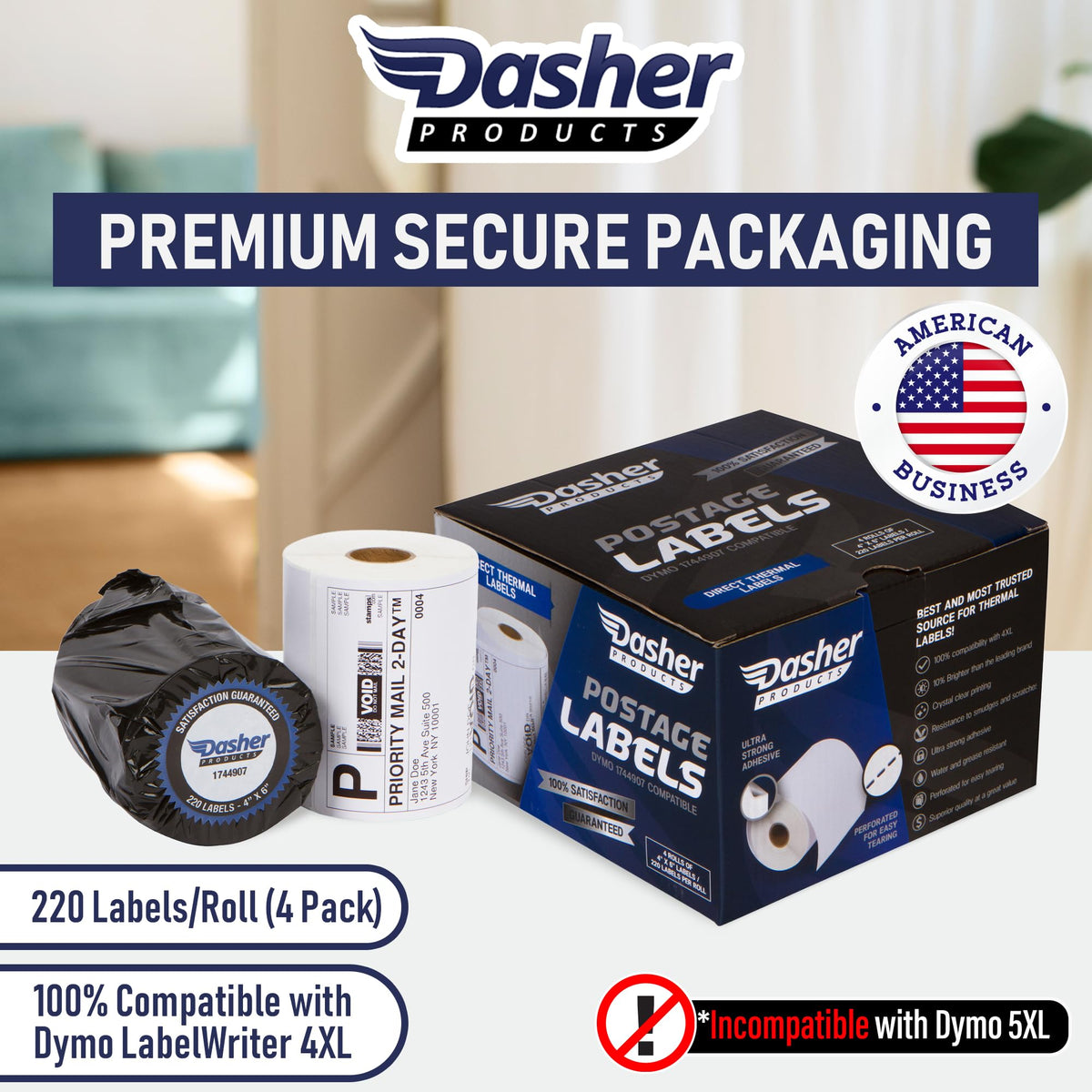 Thermal Shipping Labels 4x6, Water Resistant, Strong Adhesive, 220 per Roll V796