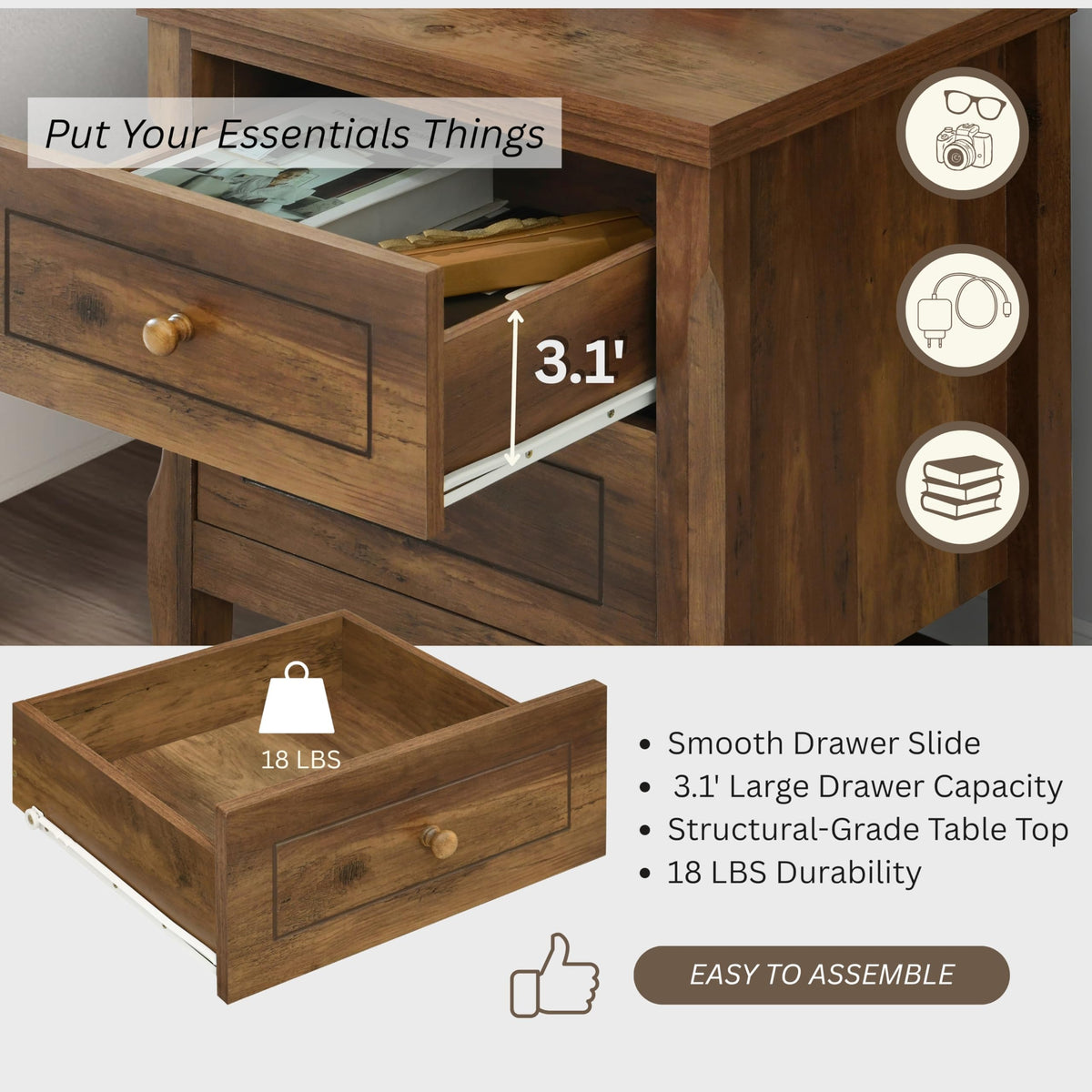 2 Drawer Wood Nightstand Set of 2 H296633
