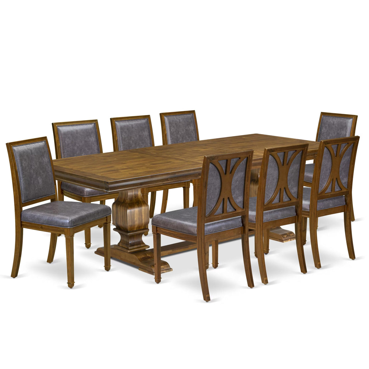 9 Piece Kitchen Table Set with 8 Dark Grey Polyester Chairs J144333