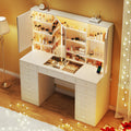 50'' White Glass Top Makeup Vanity with 11 Drawers and LED Mirror E1226