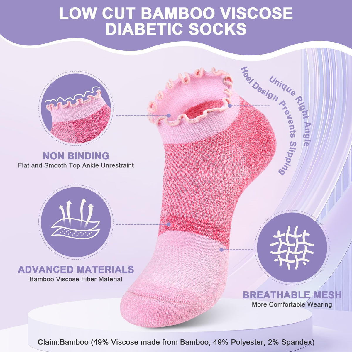 Diabetic Ankle Socks 6 Pairs Low Cut Non Binding O89065