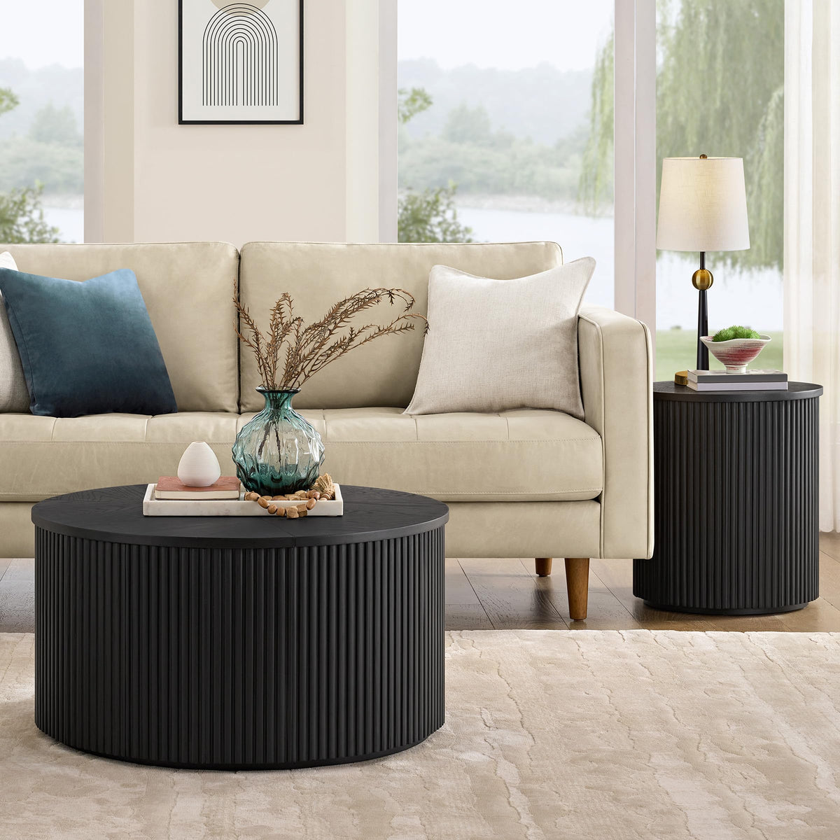 Black Fluted Round Coffee Table F924116