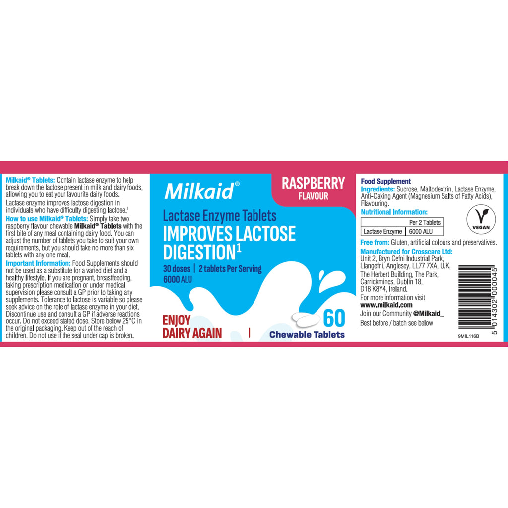 Chewable Lactase Enzyme Tablets 60 Tablets Raspberry B5067