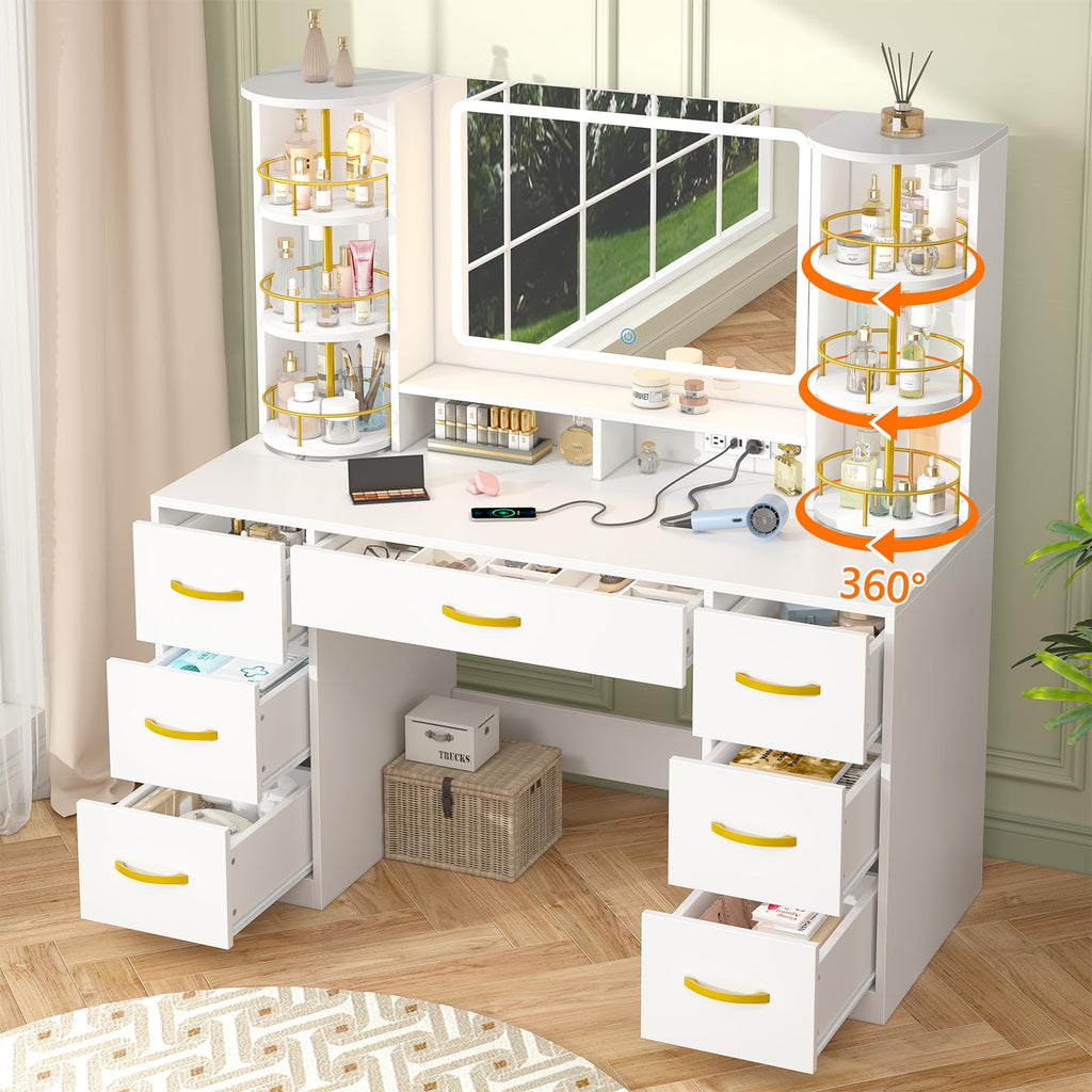 Vanity Desk with Mirror and Lights, 7 Drawers T848075