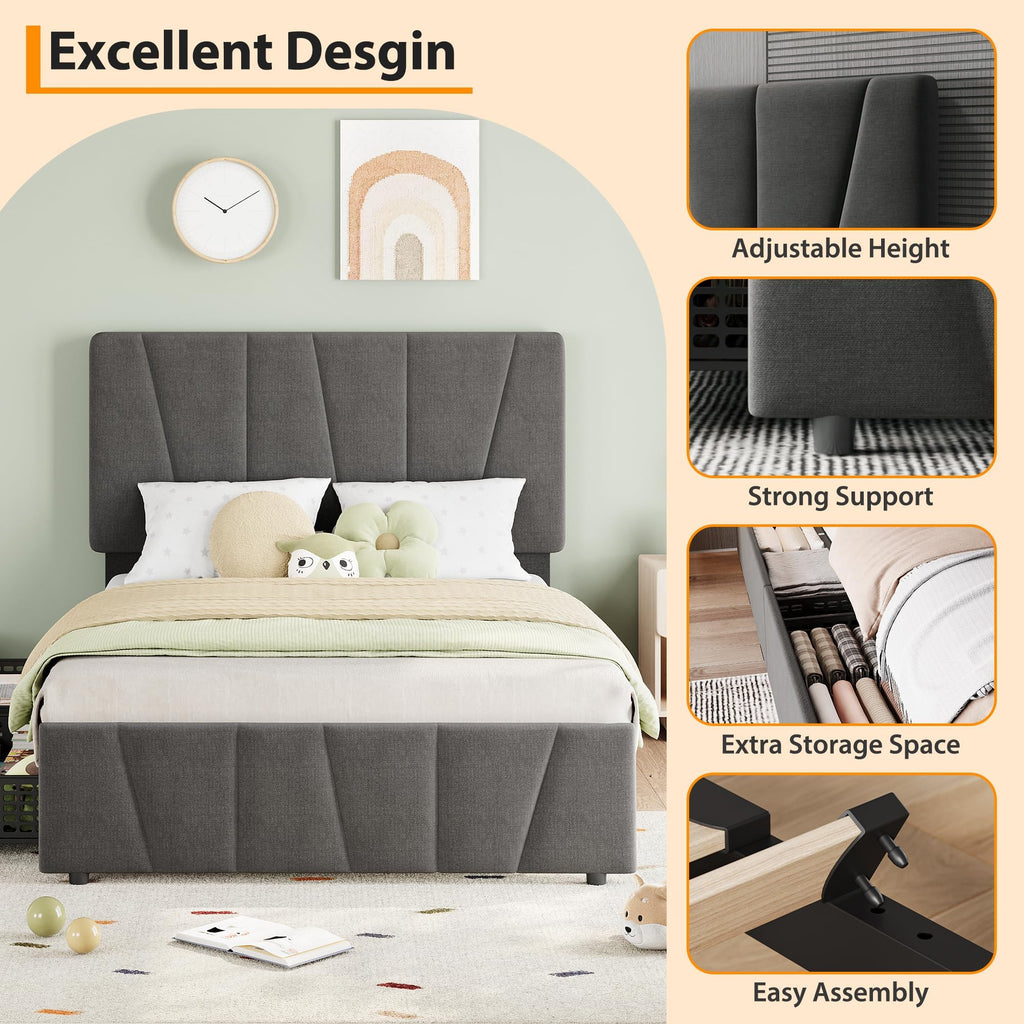 Twin Size Upholstered Bed Frame with 2 Storage Drawers A733490