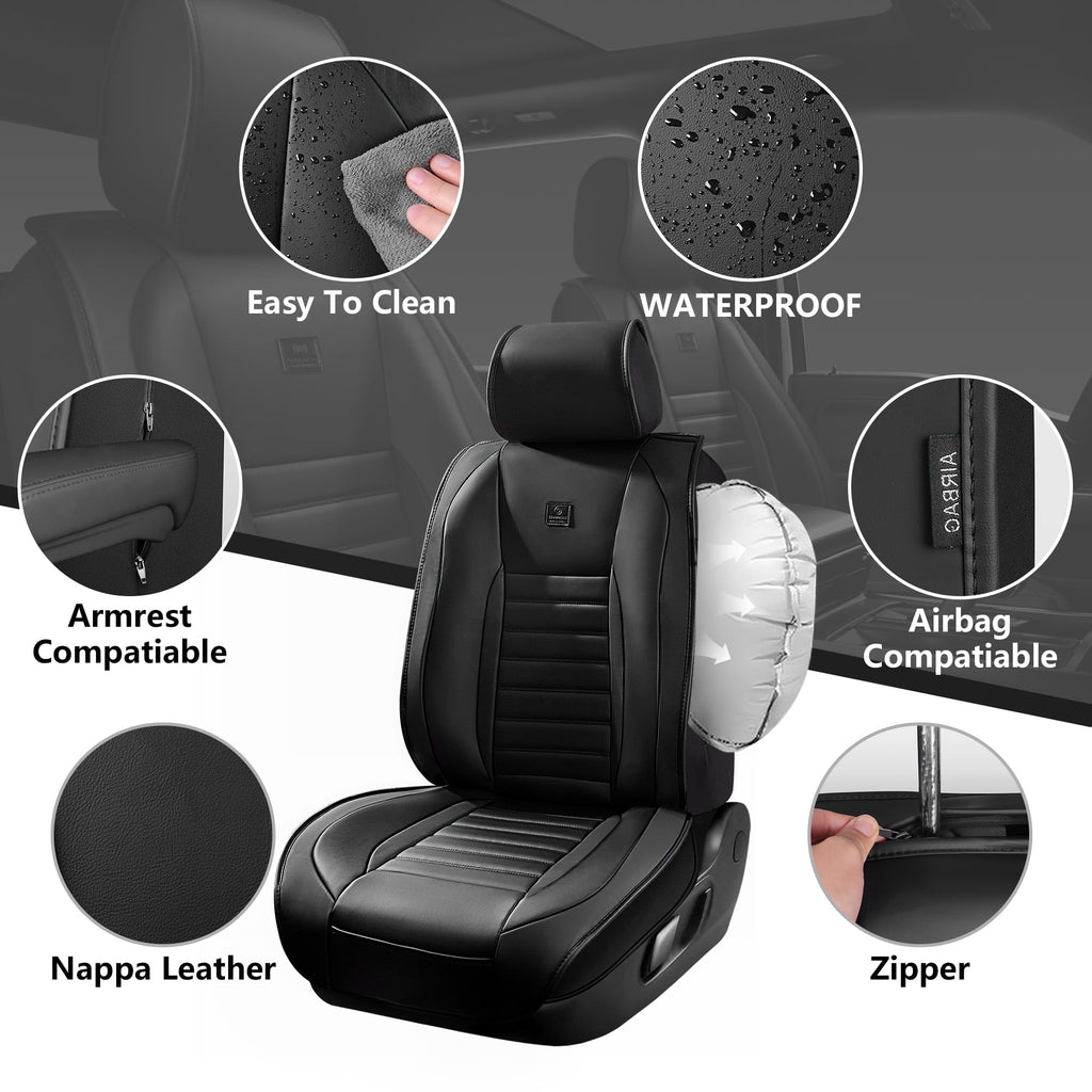 Nappa Leather Car Seat Covers Full Set, Waterproof Anti-Slip, Black C847069
