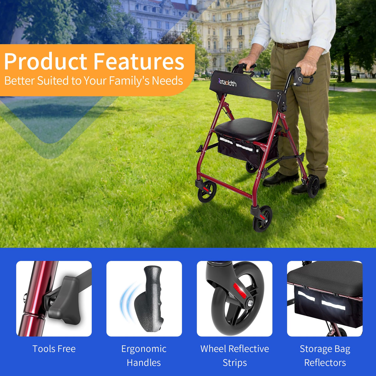 Foldable Rolling Walker with Seat H9242
