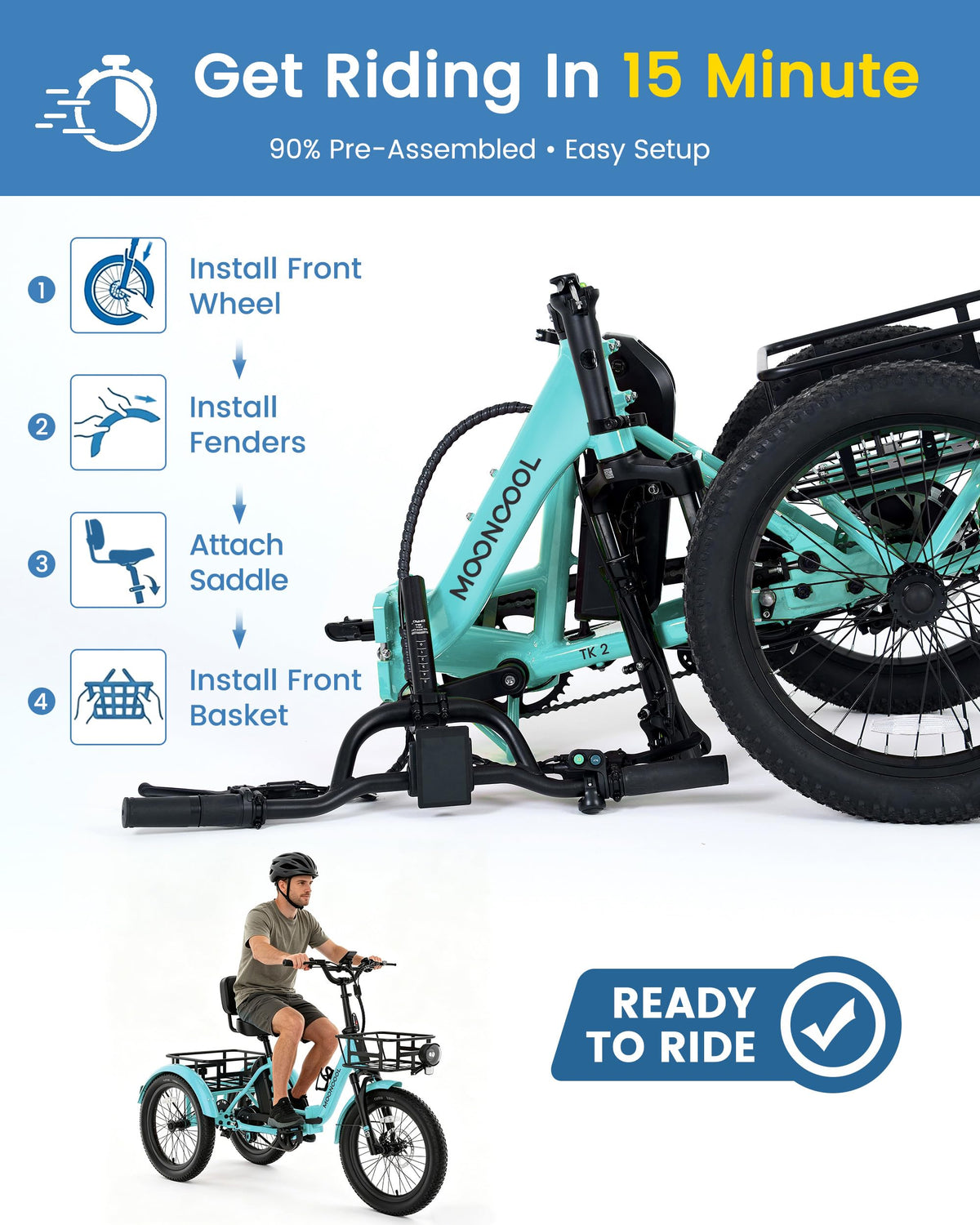 Electric Tricycle for Adults, 500W 20" Fat Tire Folding Trike O50018