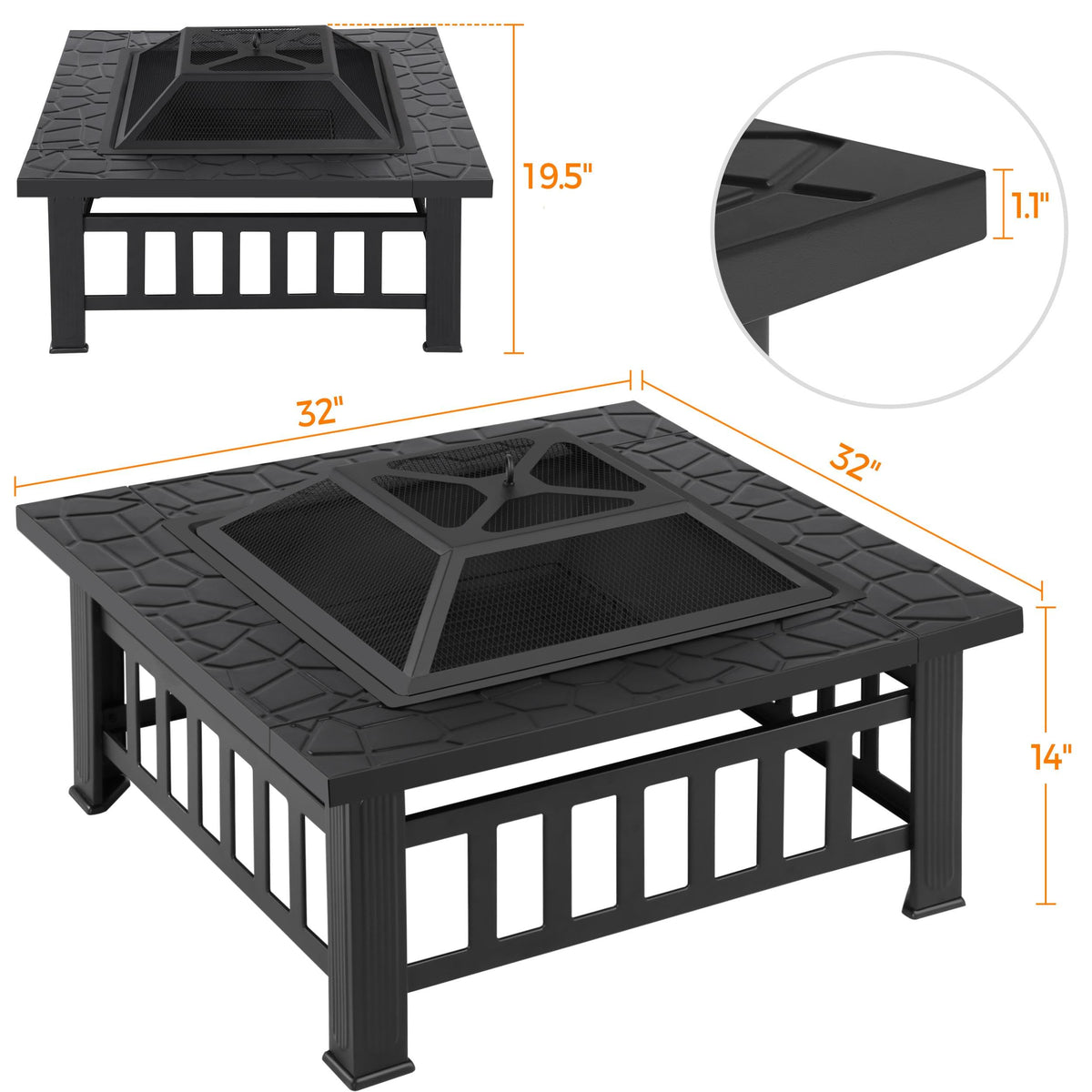 32in Square Metal Fire Pit Table U334