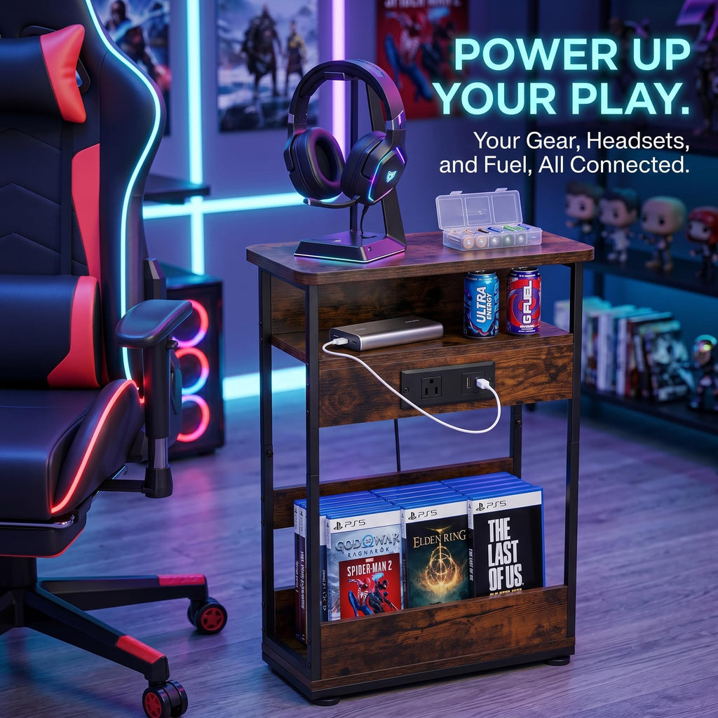 Narrow Side Table with Charging Station T476010