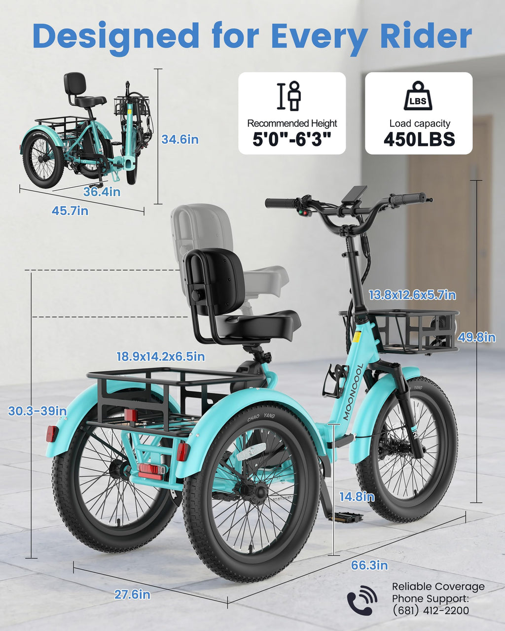 Electric Tricycle for Adults, 500W 20" Fat Tire Folding Trike O50018