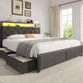 Queen Size Upholstered Bed Frame with 4 Drawers and Storage Headboard J162