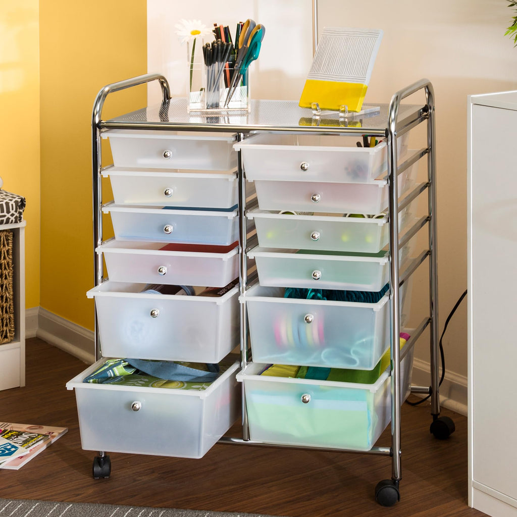 Rolling Craft Storage Cart, Clear, 12-Drawer I9344