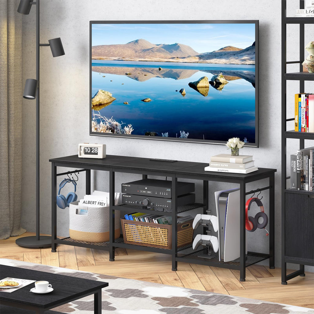 Black TV Stand with Outlets Q1612