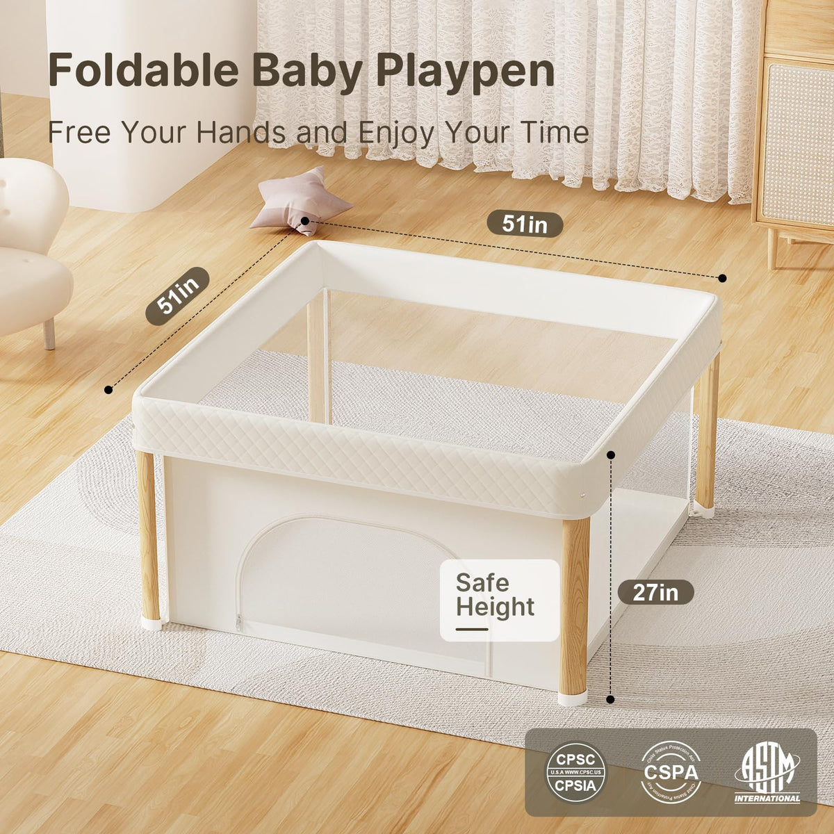 Foldable Baby Playpen with Storage Bag S66198