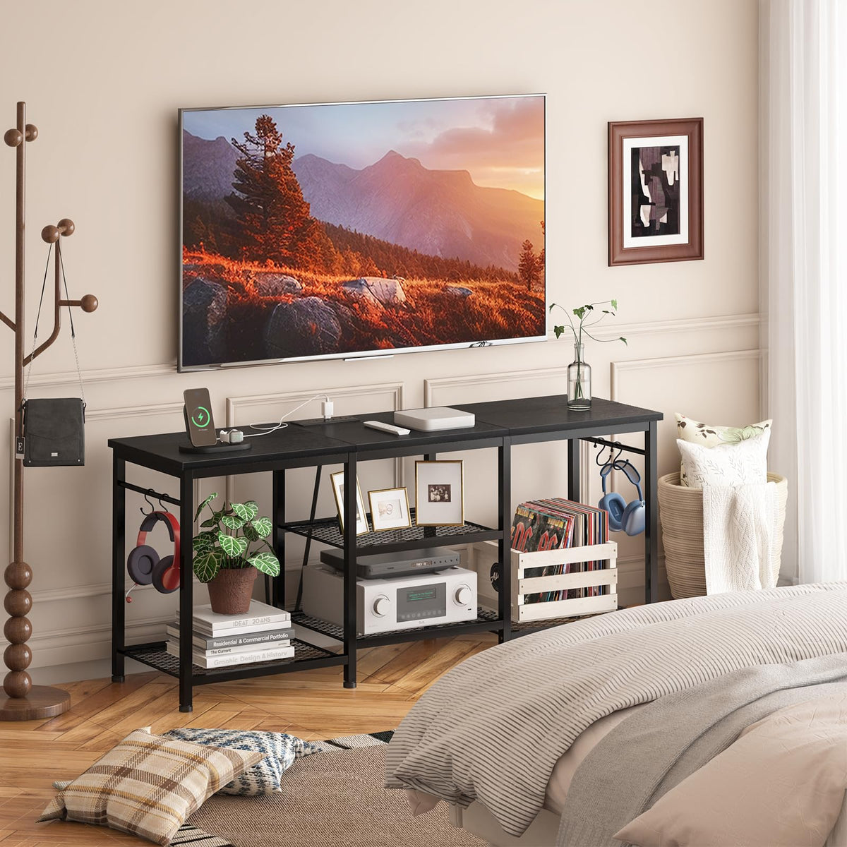 Black TV Stand with Outlets Q1612
