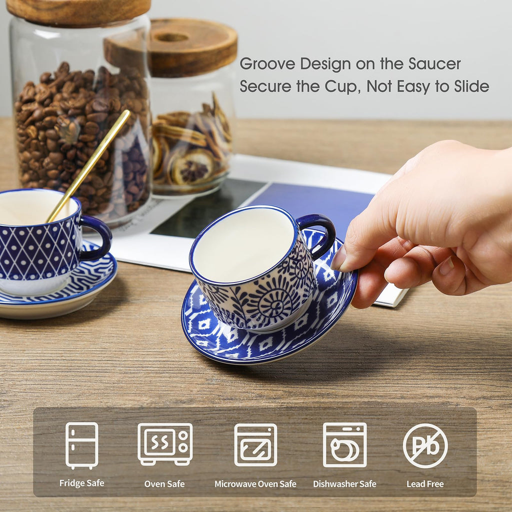 Ceramic Dinnerware Sets 12 Piece Cappuccino Cups with Saucers and Metal Stand H5312