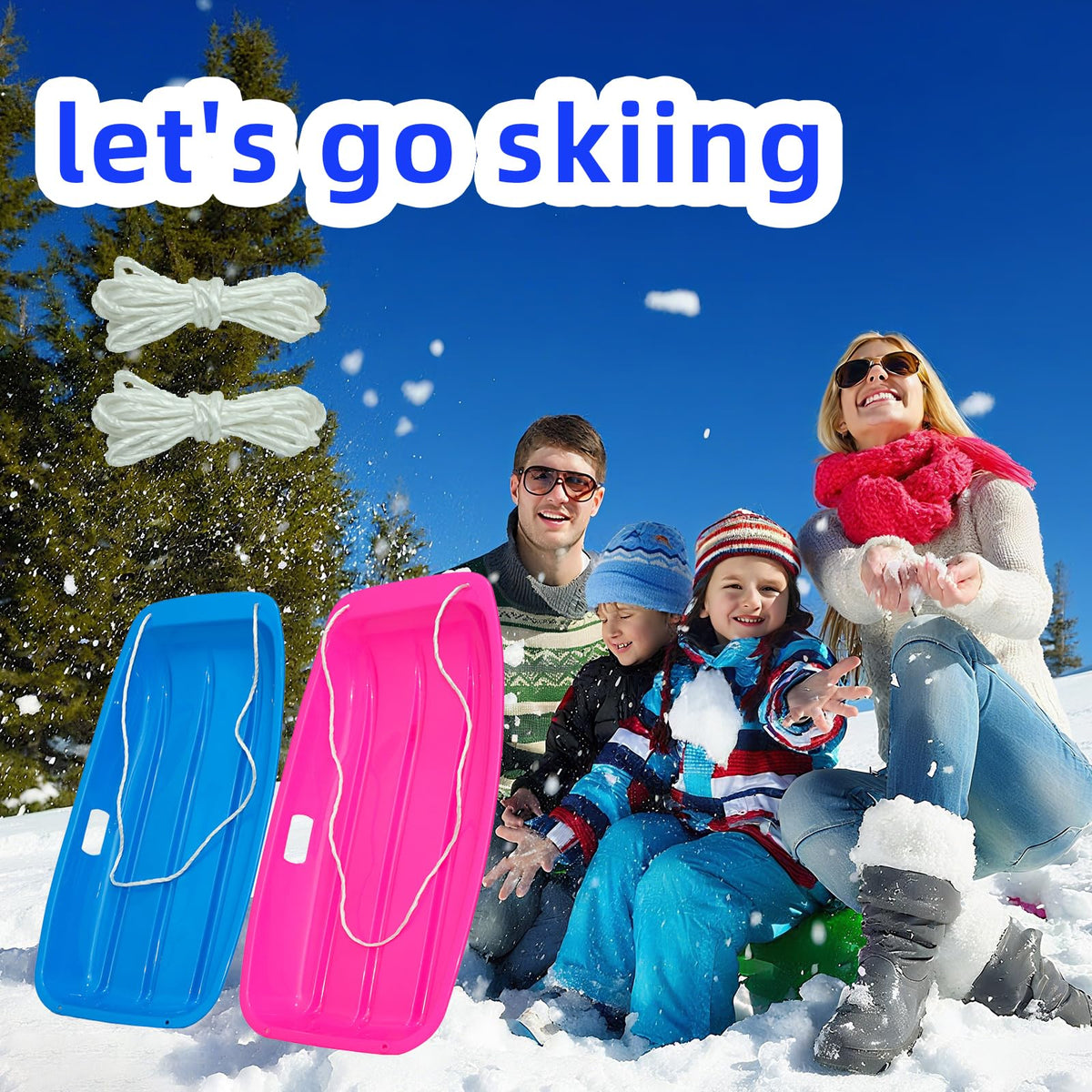 35 Inch 2-Person Plastic Snow Sled with Pull Rope E784789