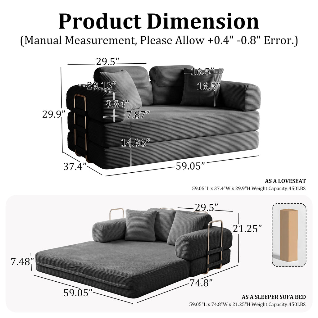 Pink Convertible Sofa Bed with 4 Pillows R998