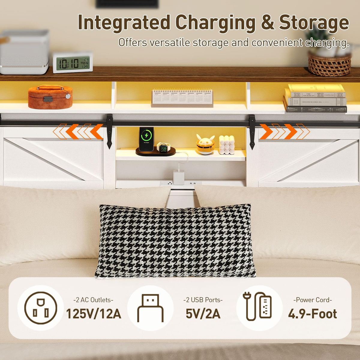 White and Walnut Full Size Storage Bed Frame I528
