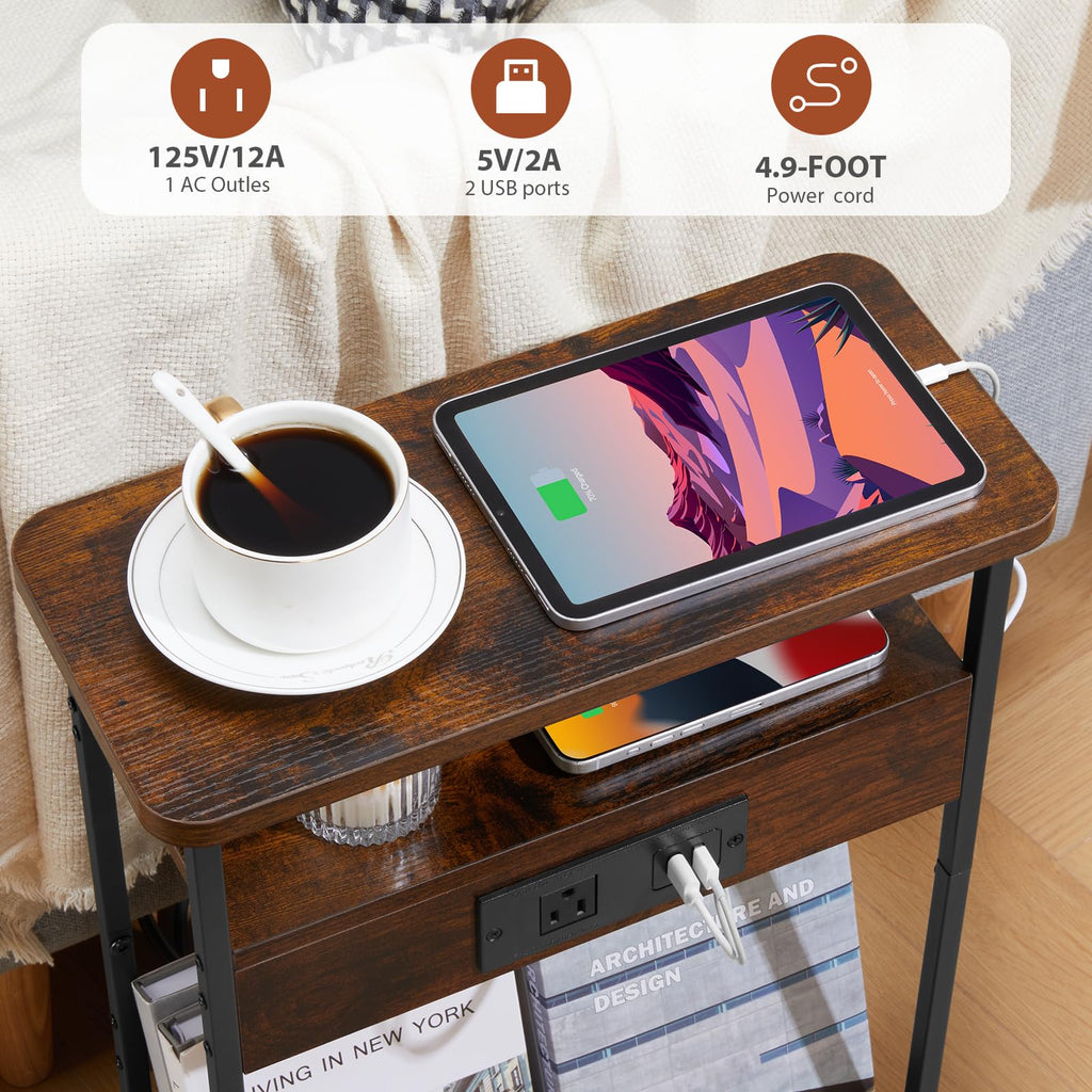 Narrow Side Table with Charging Station T476010