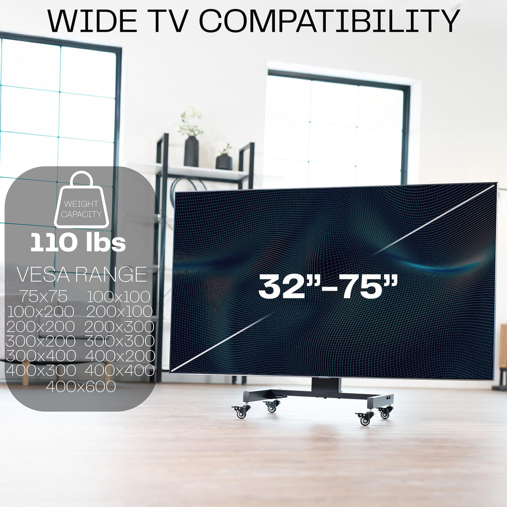 Low Height TV Cart for 32 to 75 inch Screens, Black C1280