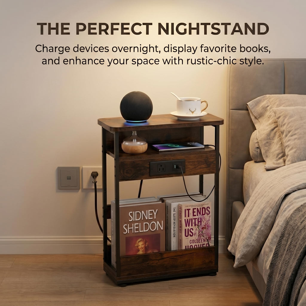 Narrow Side Table with Charging Station T476010