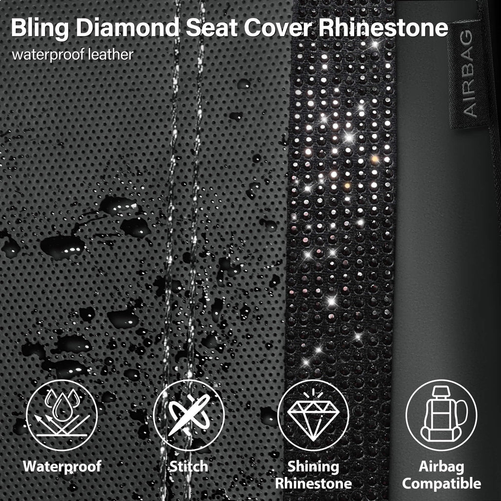 Leather Bling Diamond Car Seat Covers Full Set T8016