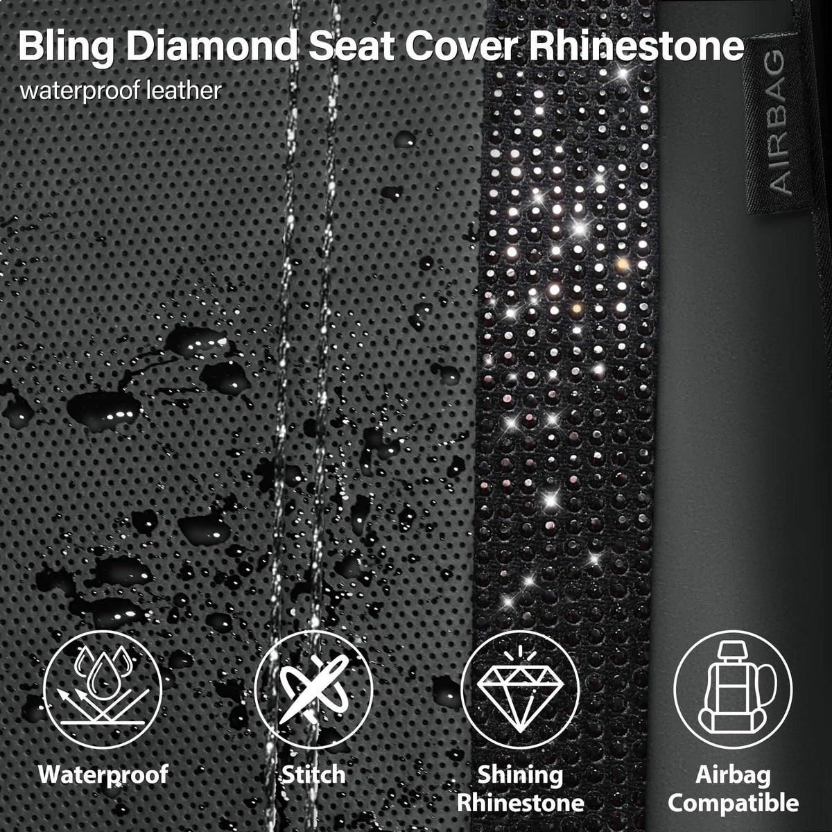 Leather Bling Diamond Car Seat Covers Full Set T8016
