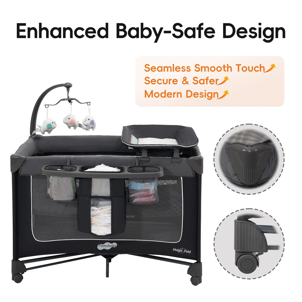 Grey Foldable Playard with Bassinet and Changing Table K420