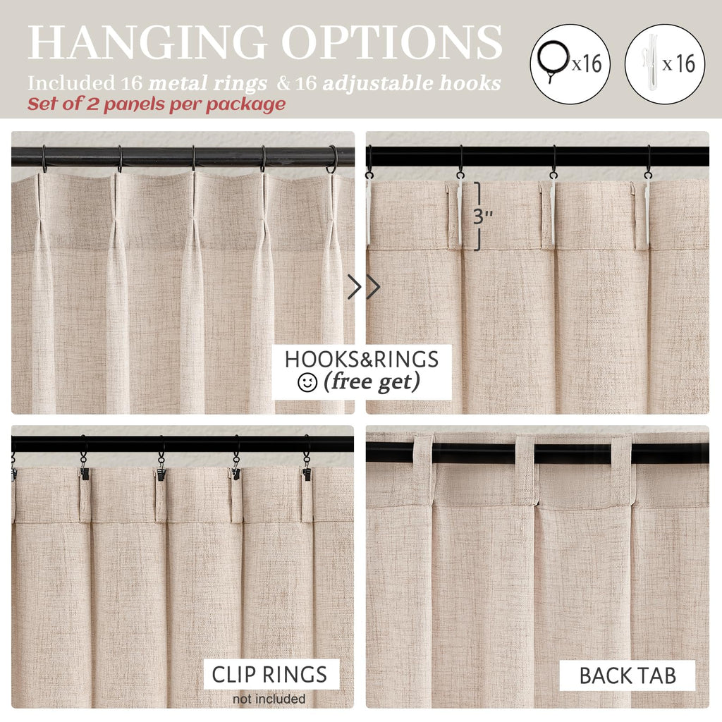 Light Filtering Semi Sheer Linen Curtains 96 Inches 2 Panels Set P26745