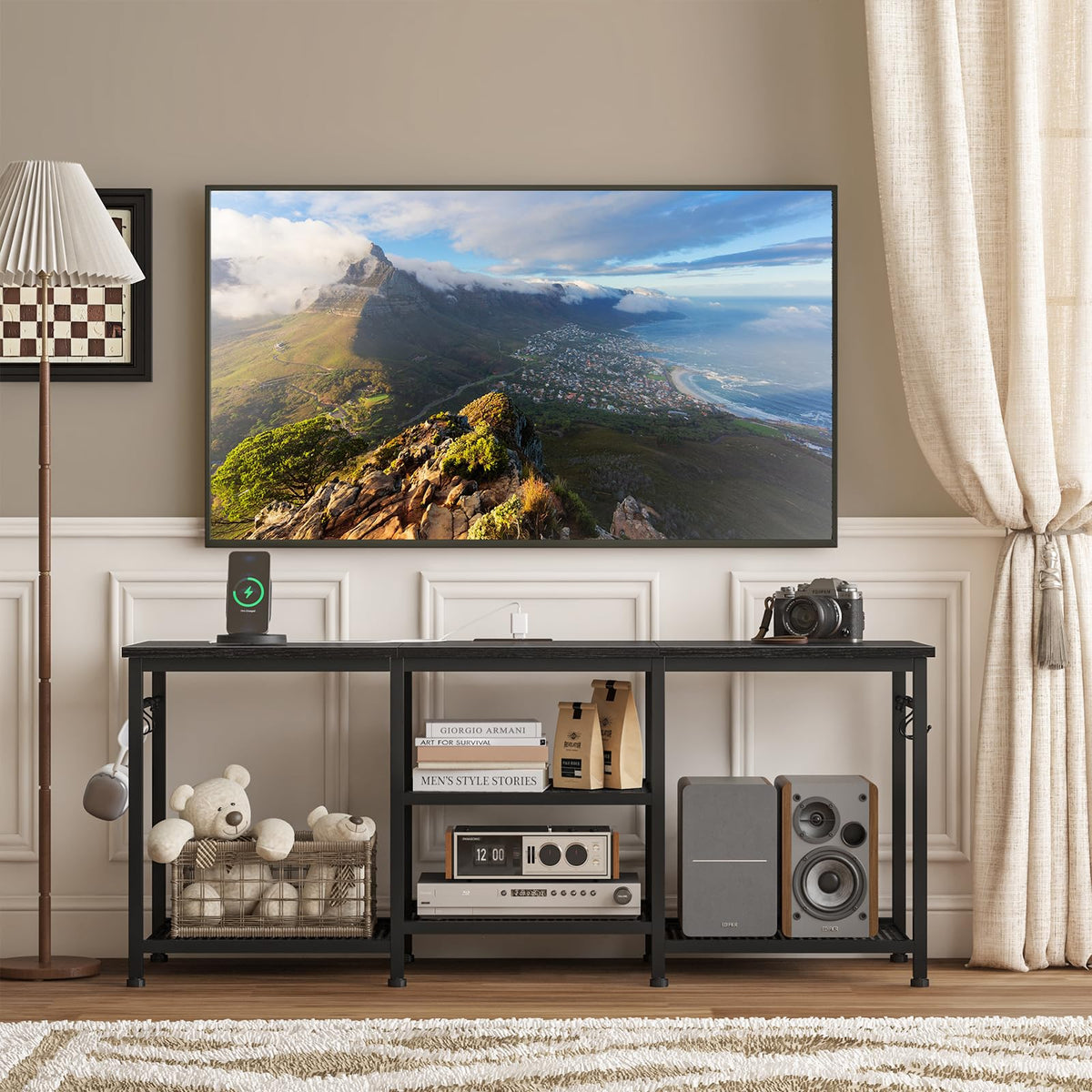 Black TV Stand with Outlets Q1612