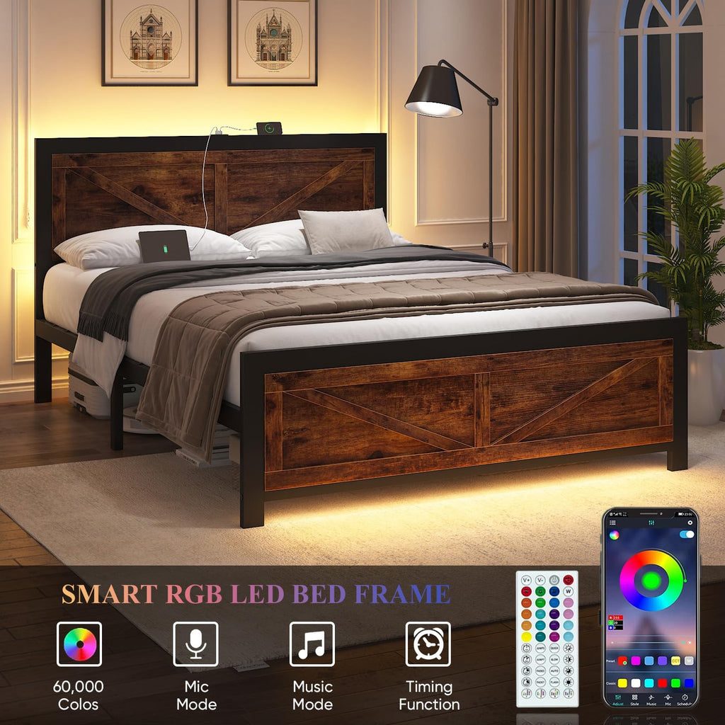 King Size Led Bed Frame with USB Charging Station I6800